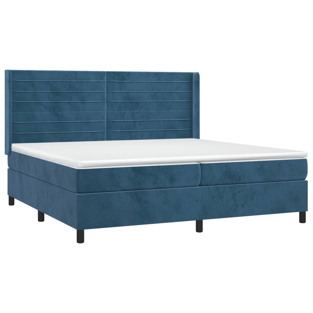 Pat box spring cu saltea, albastru închis, 200x200 cm, catifea GartenMobel Dekor