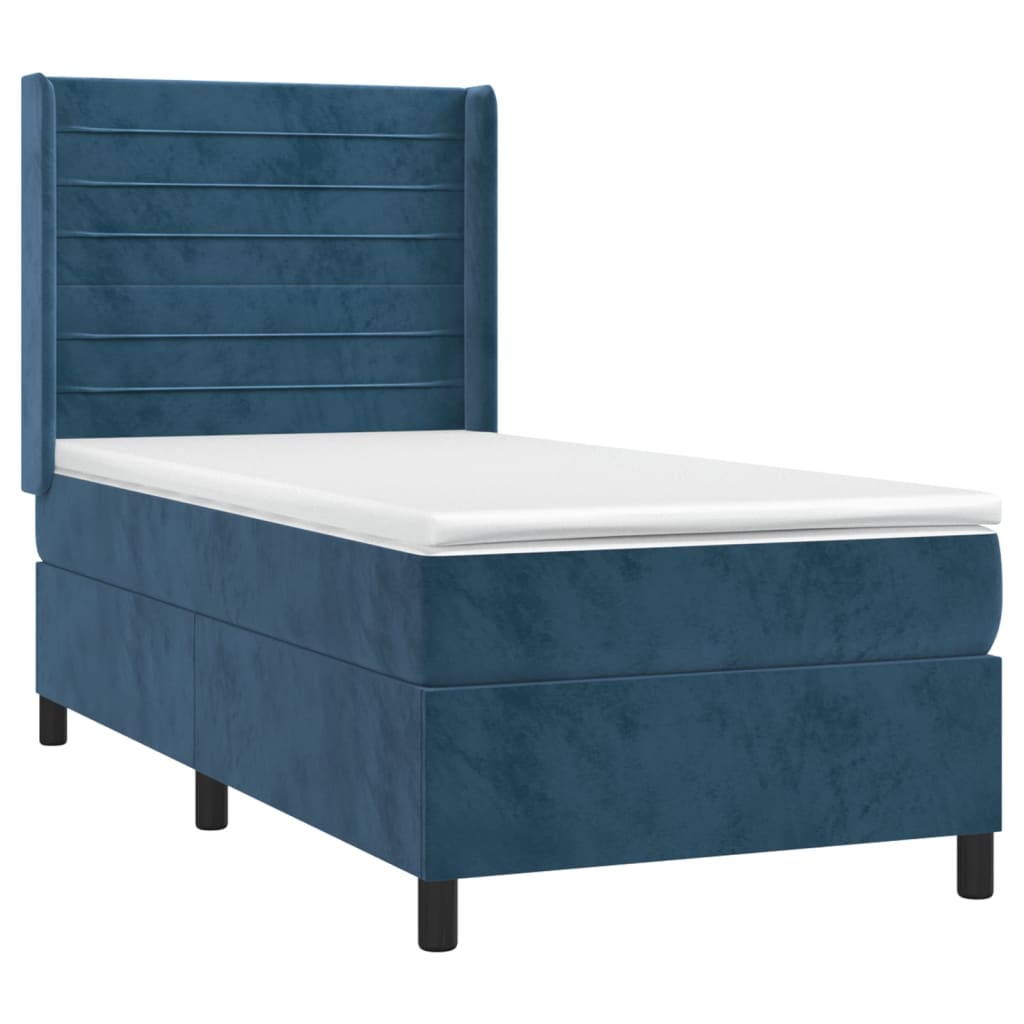 Pat box spring cu saltea, albastru închis, 90x190 cm, catifea GartenMobel Dekor