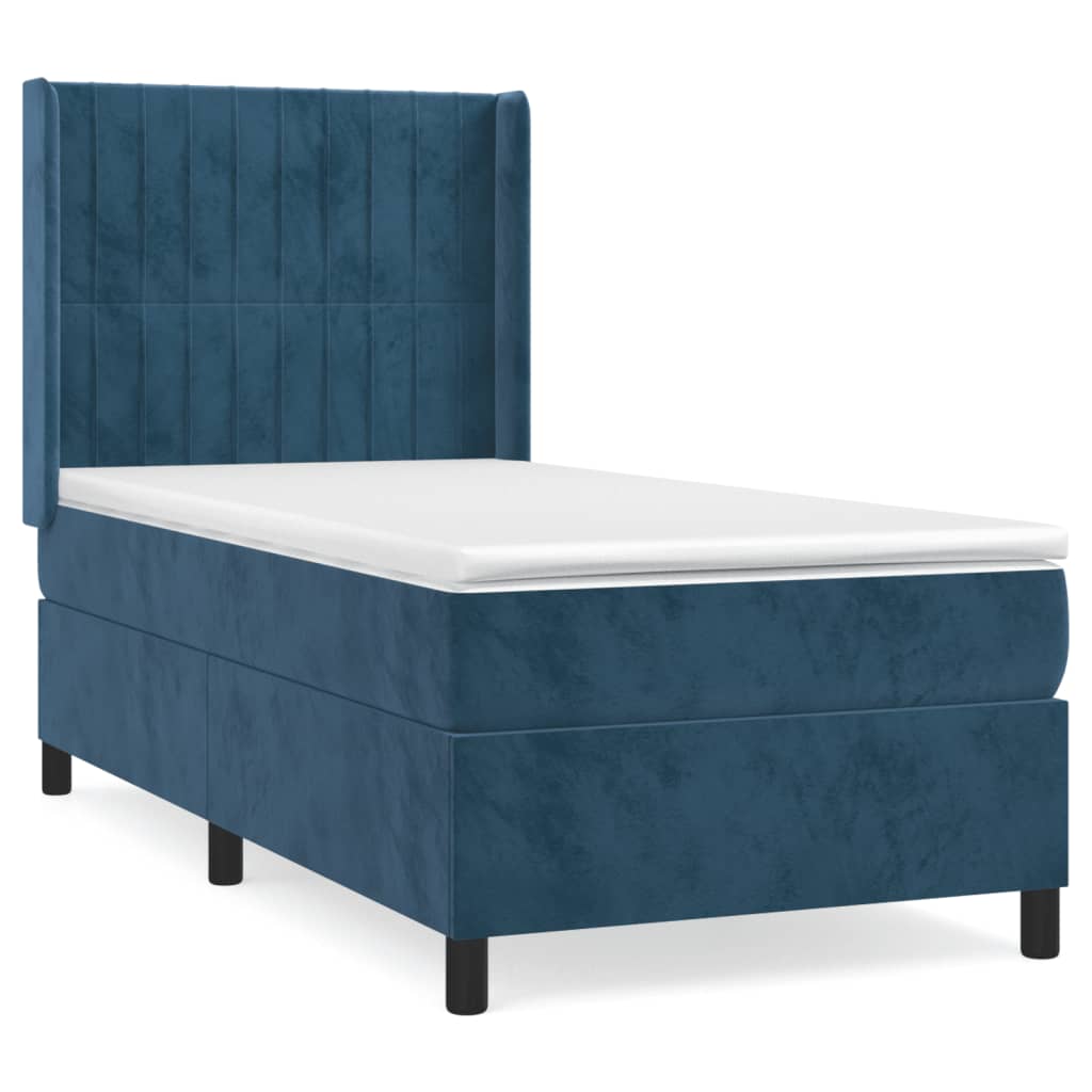 Pat box spring cu saltea, albastru închis, 90x190 cm, catifea GartenMobel Dekor
