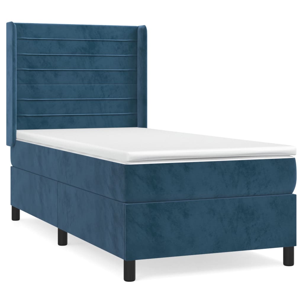 Pat box spring cu saltea, albastru închis, 90x190 cm, catifea GartenMobel Dekor