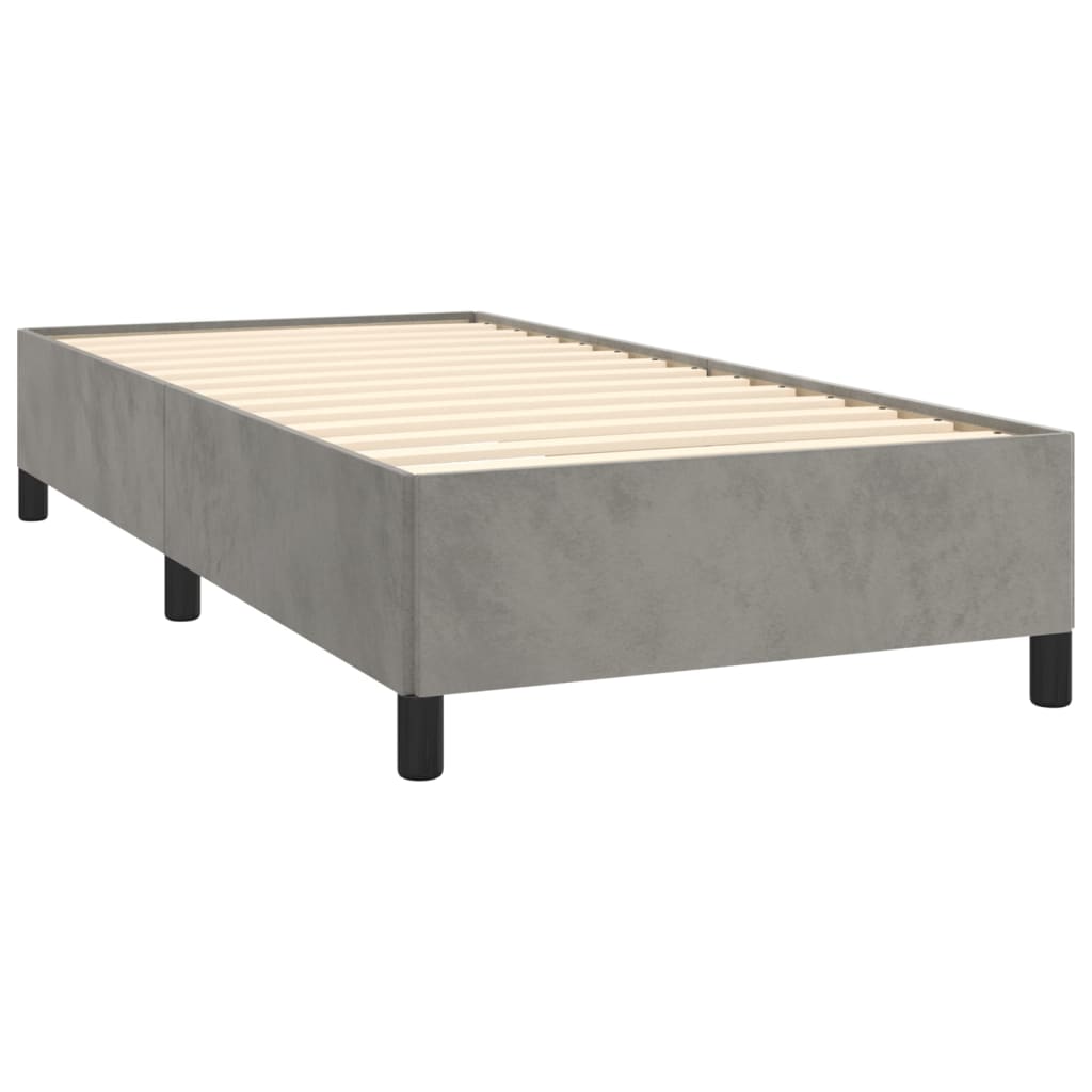 Pat box spring cu saltea, gri deschis, 100x200 cm, catifea GartenMobel Dekor