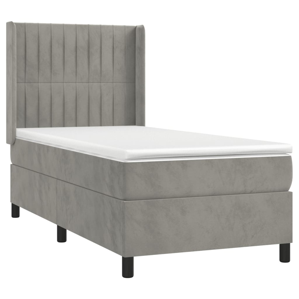Pat box spring cu saltea, gri deschis, 100x200 cm, catifea GartenMobel Dekor