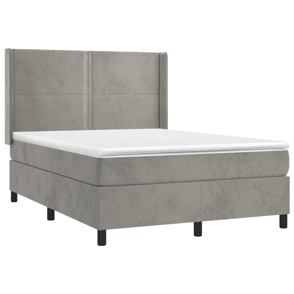 Pat box spring cu saltea, gri deschis, 140x190 cm, catifea GartenMobel Dekor