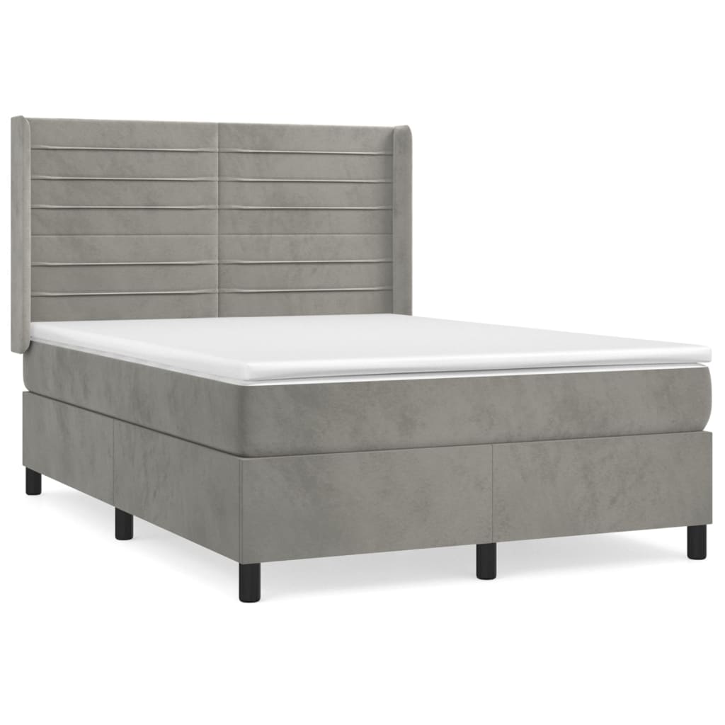 Pat box spring cu saltea, gri deschis, 140x190 cm, catifea GartenMobel Dekor