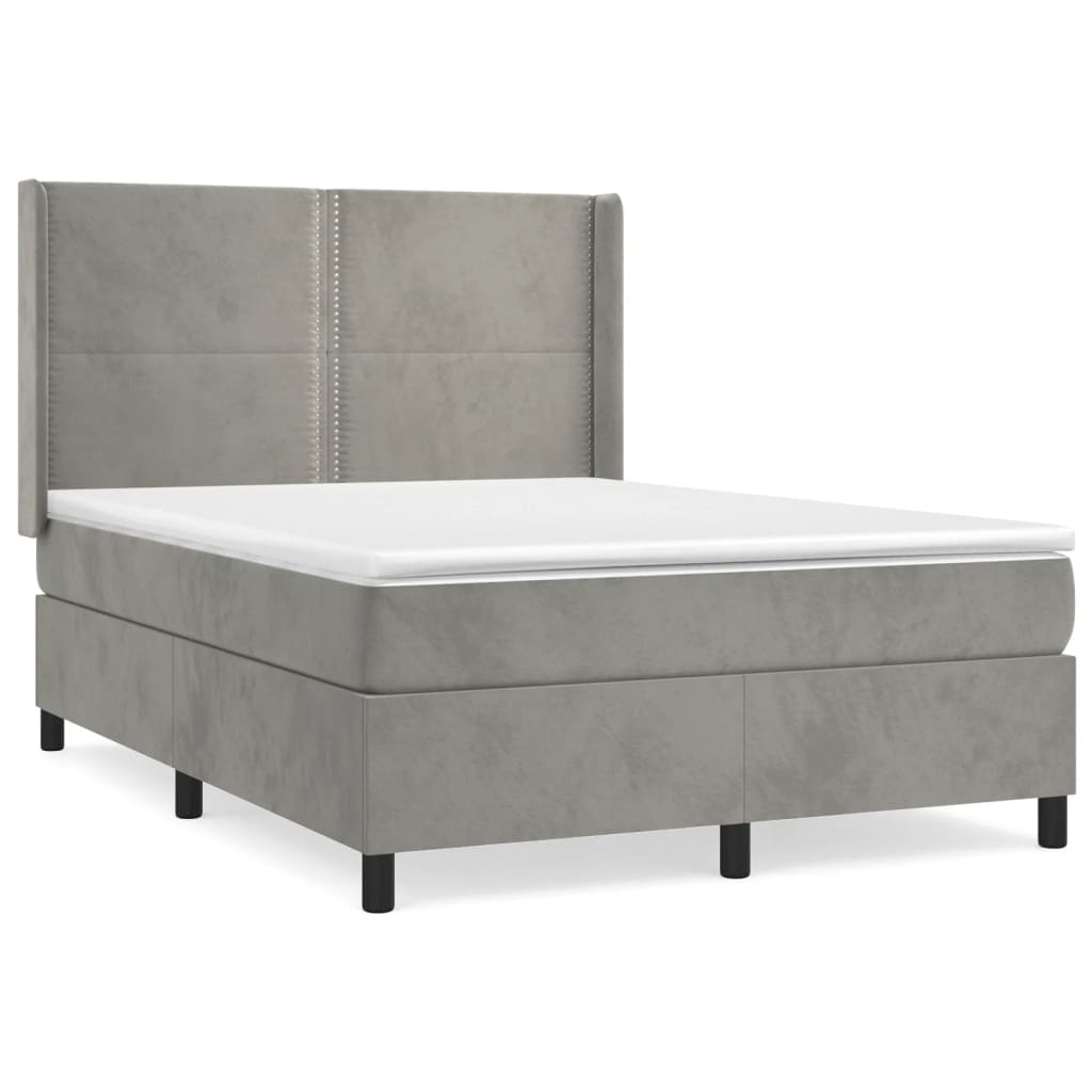 Pat box spring cu saltea, gri deschis, 140x190 cm, catifea GartenMobel Dekor