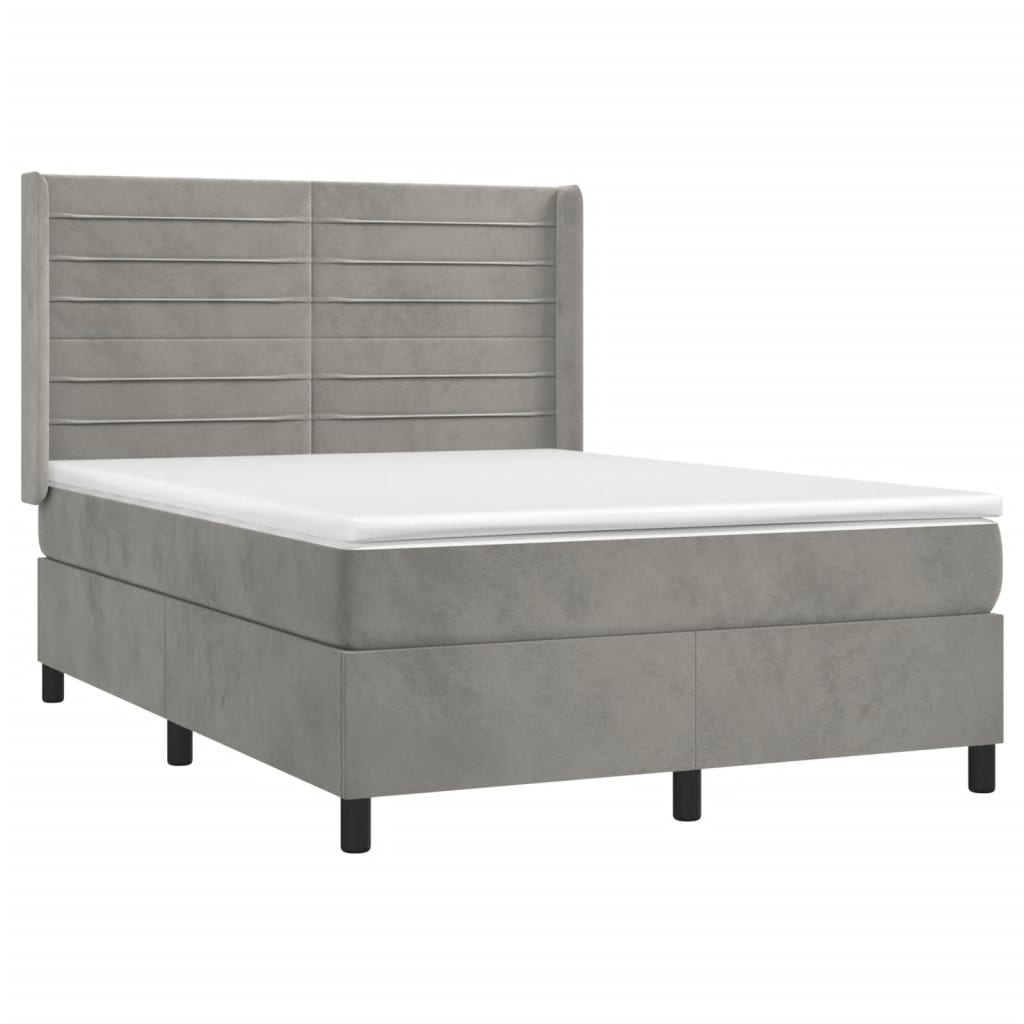 Pat box spring cu saltea, gri deschis, 140x200 cm, catifea GartenMobel Dekor