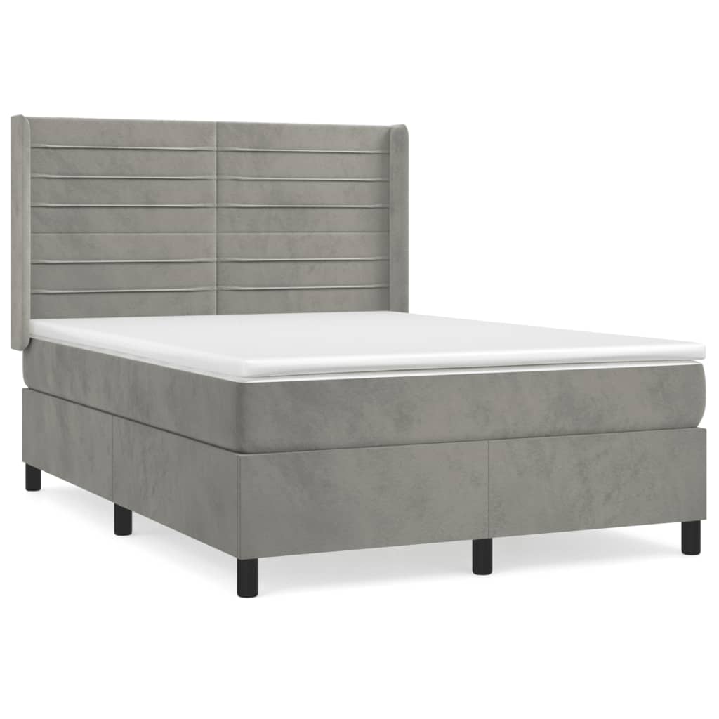 Pat box spring cu saltea, gri deschis, 140x200 cm, catifea GartenMobel Dekor