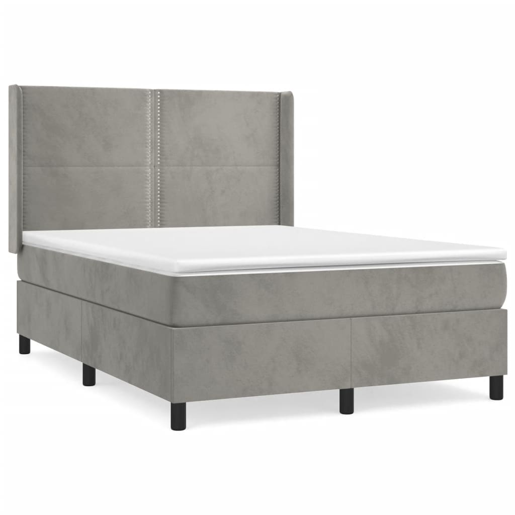 Pat box spring cu saltea, gri deschis, 140x200 cm, catifea GartenMobel Dekor