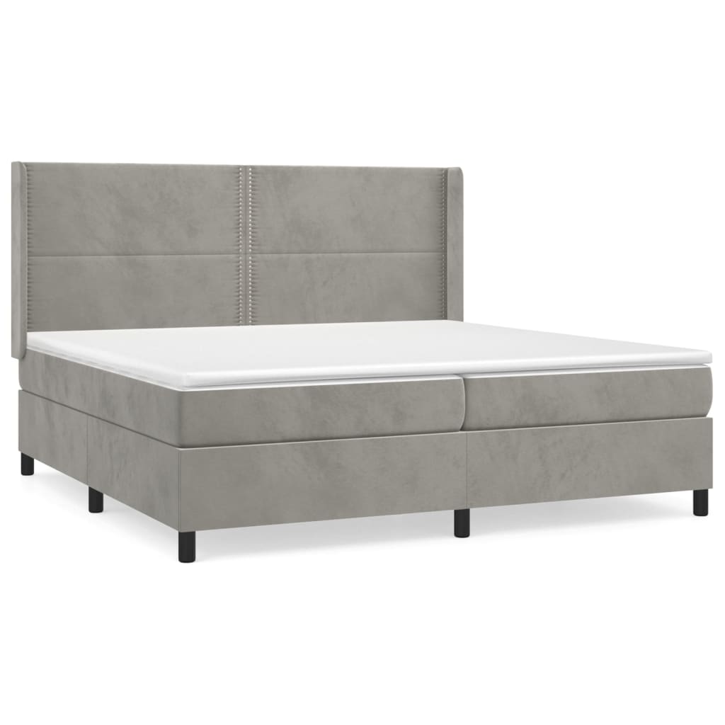 Pat box spring cu saltea, gri deschis, 200x200 cm, catifea GartenMobel Dekor