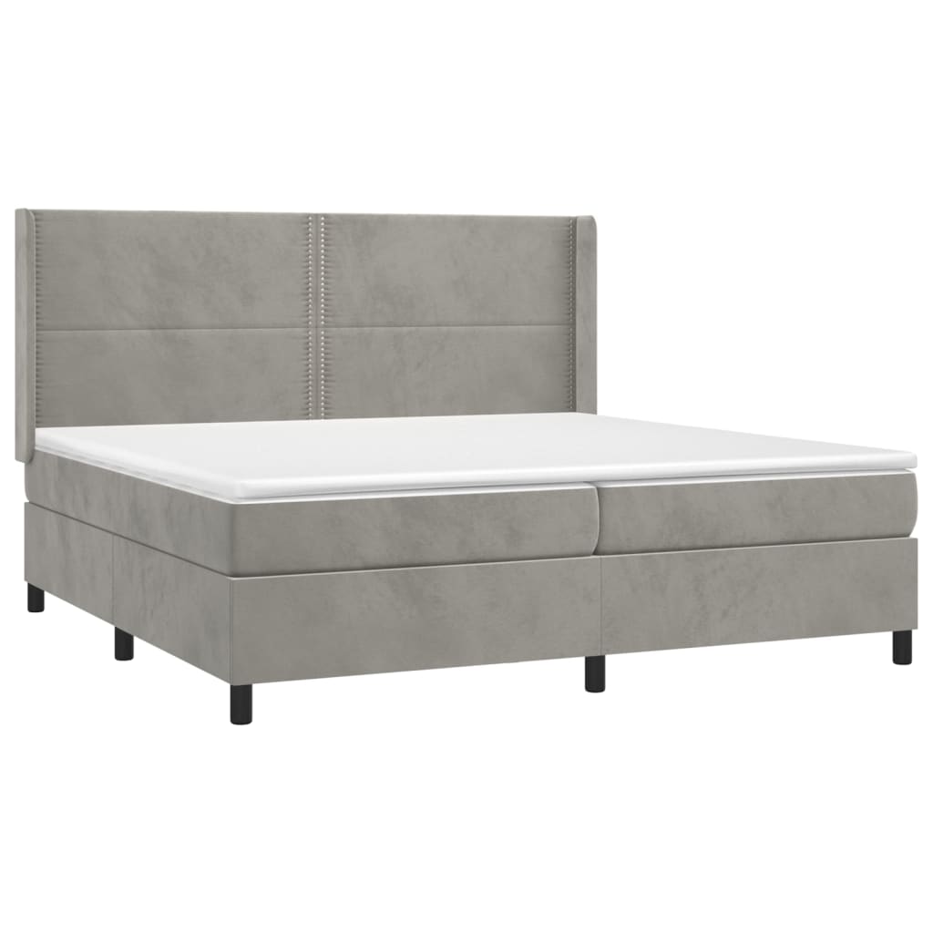 Pat box spring cu saltea, gri deschis, 200x200 cm, catifea GartenMobel Dekor