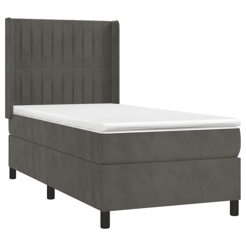 Pat box spring cu saltea, gri închis, 100x200 cm, catifea GartenMobel Dekor
