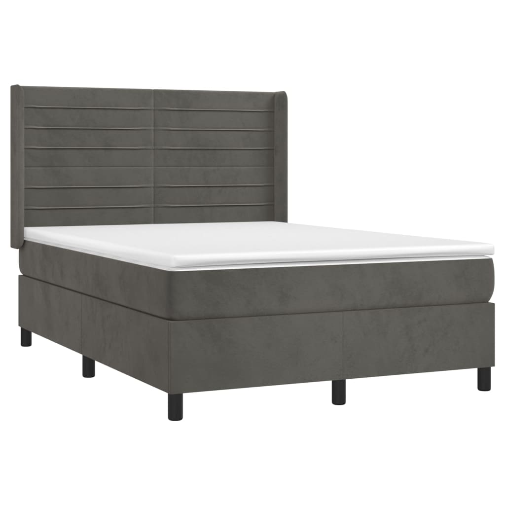 Pat box spring cu saltea, gri închis, 140x200 cm, catifea GartenMobel Dekor