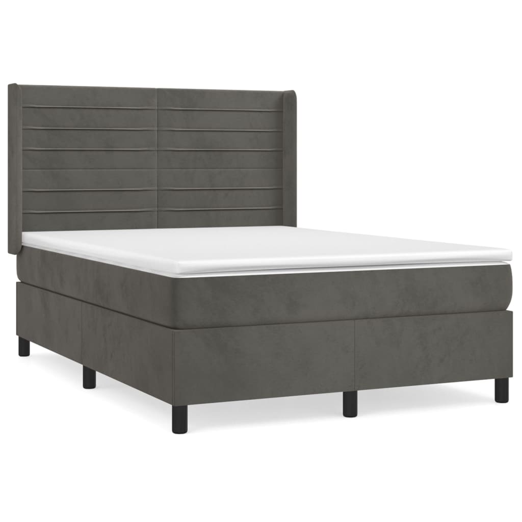 Pat box spring cu saltea, gri închis, 140x200 cm, catifea GartenMobel Dekor