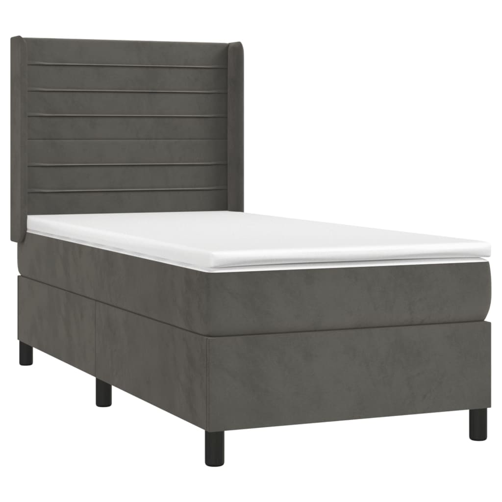 Pat box spring cu saltea, gri închis, 80x200 cm, catifea GartenMobel Dekor