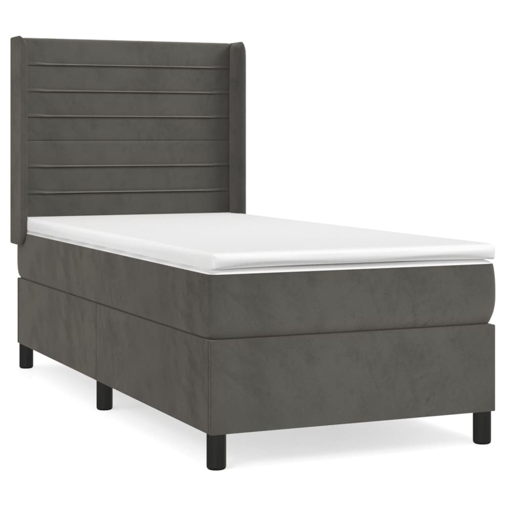Pat box spring cu saltea, gri închis, 80x200 cm, catifea GartenMobel Dekor