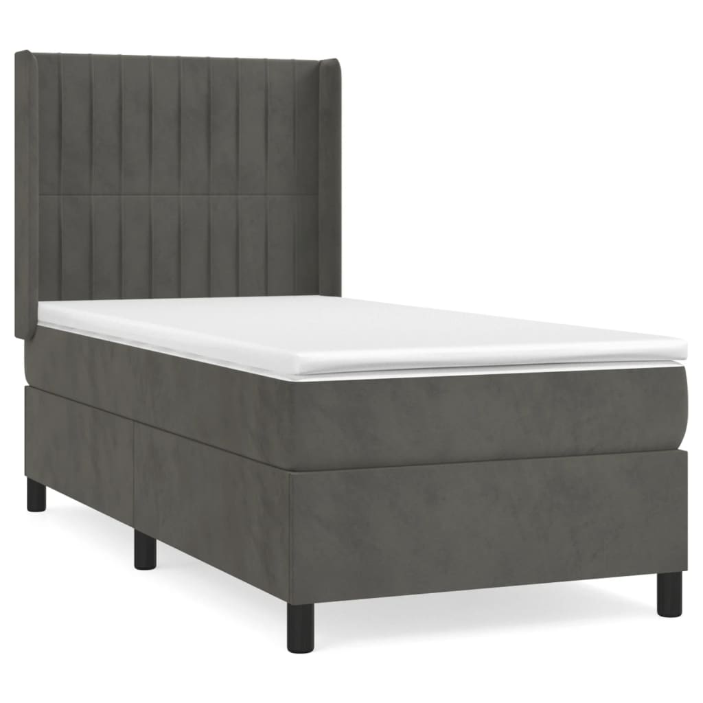 Pat box spring cu saltea, gri închis, 80x200 cm, catifea GartenMobel Dekor