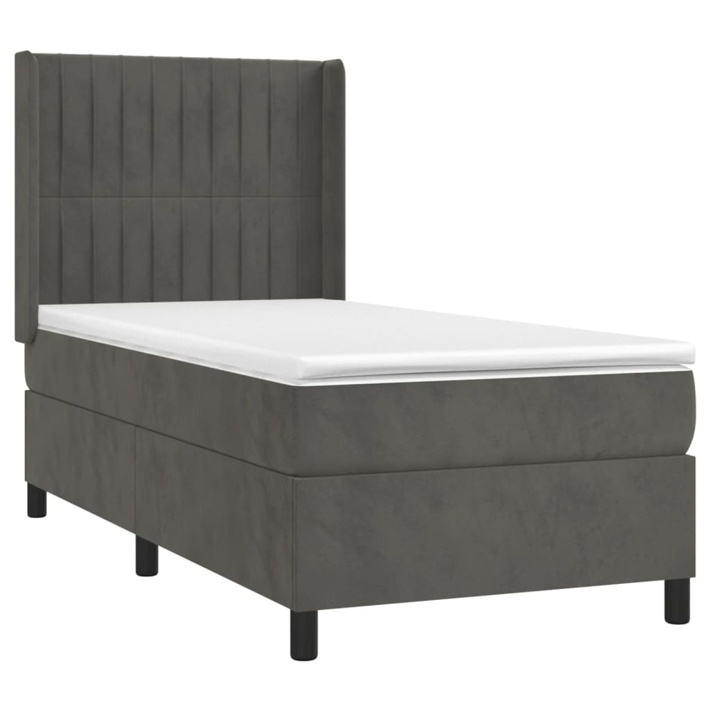 Pat box spring cu saltea, gri închis, 90x190 cm, catifea GartenMobel Dekor