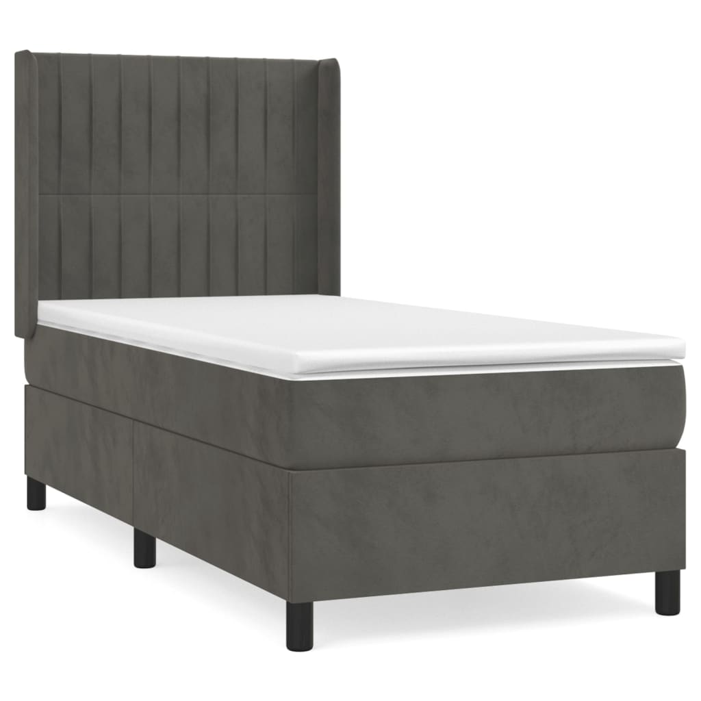 Pat box spring cu saltea, gri închis, 90x200 cm, catifea GartenMobel Dekor