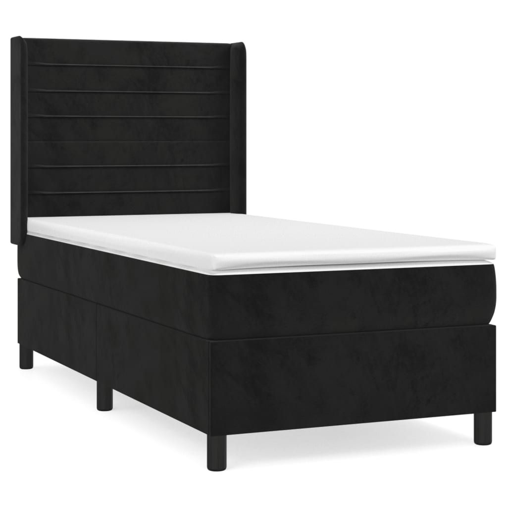 Pat box spring cu saltea, negru, 100x200 cm, catifea GartenMobel Dekor