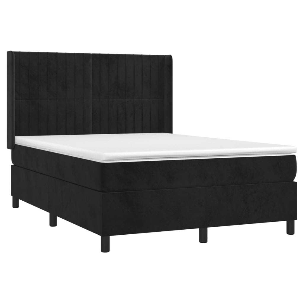 Pat box spring cu saltea, negru, 140x190 cm, catifea GartenMobel Dekor