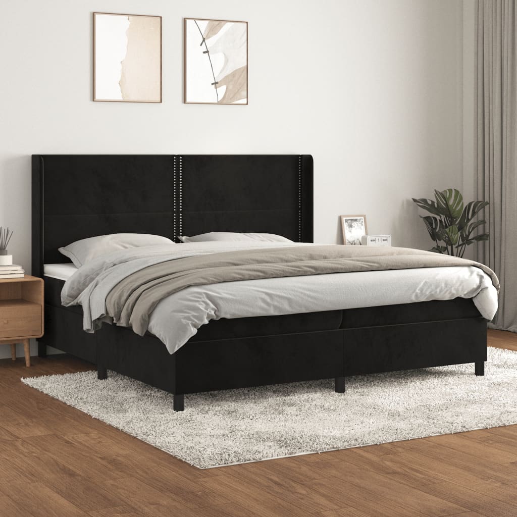 Pat box spring cu saltea, negru, 200x200 cm, catifea GartenMobel Dekor