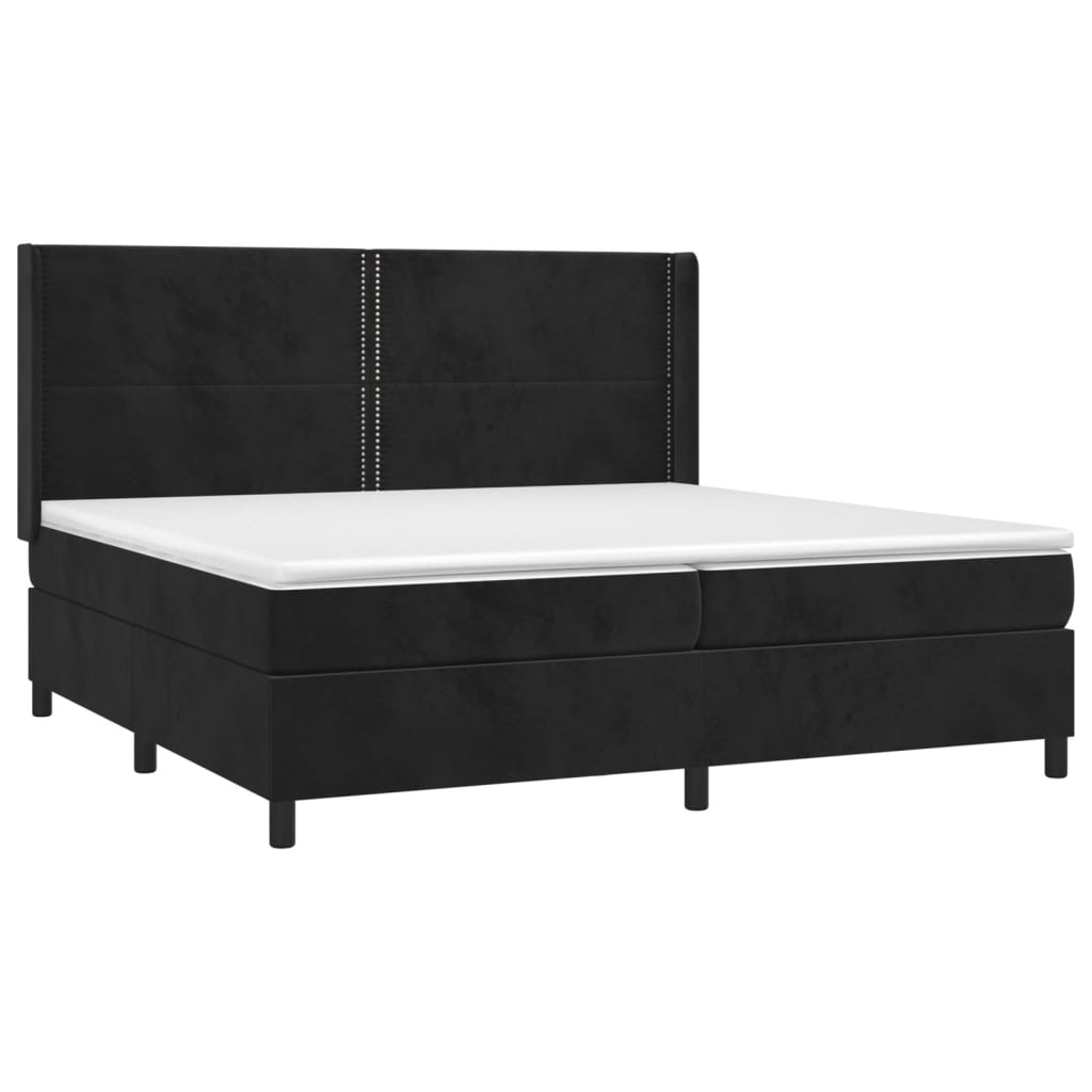 Pat box spring cu saltea, negru, 200x200 cm, catifea GartenMobel Dekor