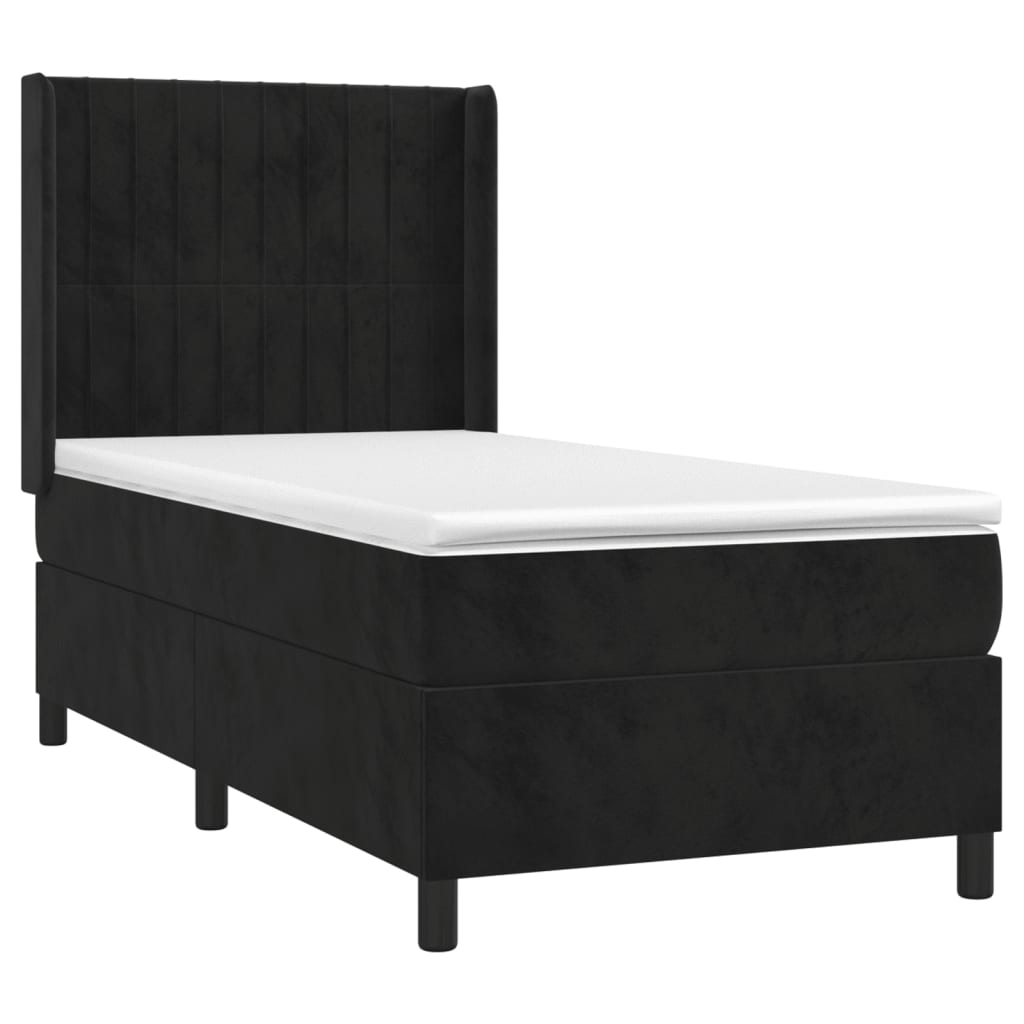 Pat box spring cu saltea, negru, 90x190 cm, catifea GartenMobel Dekor