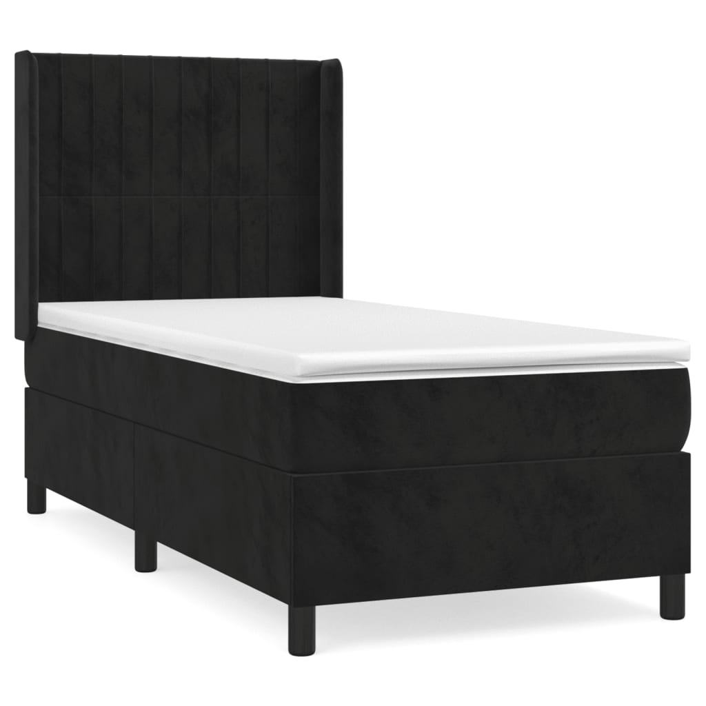 Pat box spring cu saltea, negru, 90x190 cm, catifea GartenMobel Dekor
