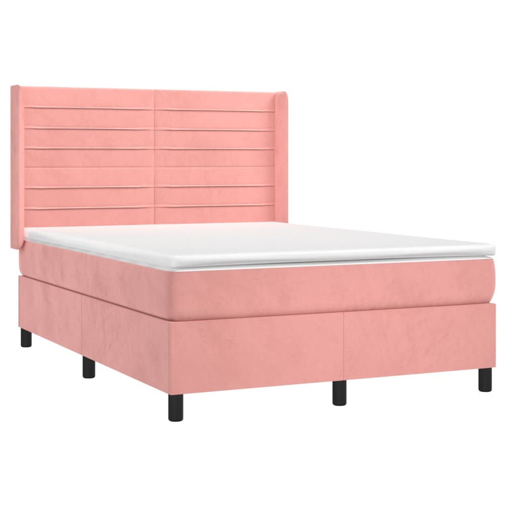 Pat box spring cu saltea, roz, 140x190 cm, catifea GartenMobel Dekor