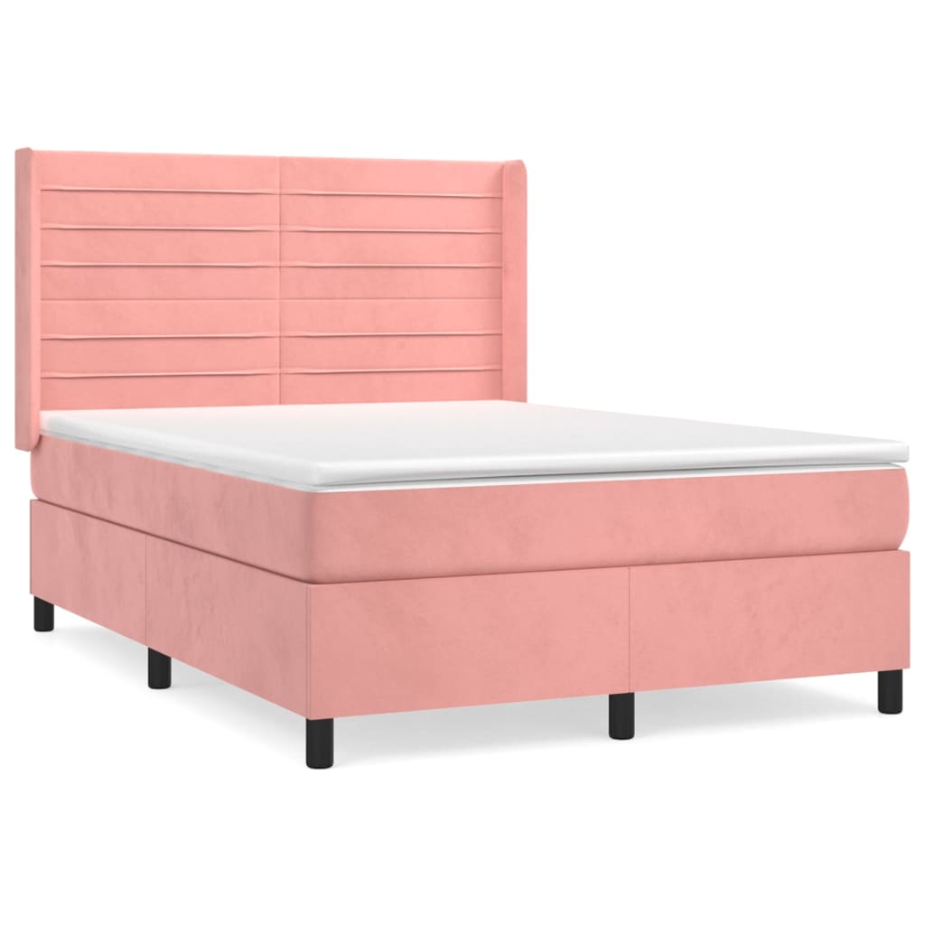 Pat box spring cu saltea, roz, 140x200 cm, catifea GartenMobel Dekor