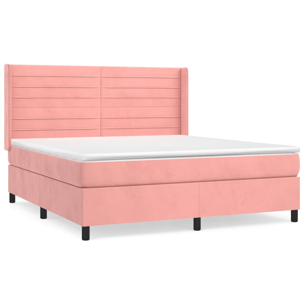 Pat box spring cu saltea, roz, 160x200 cm, catifea GartenMobel Dekor