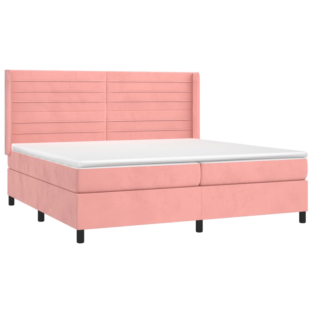 Pat box spring cu saltea, roz, 200x200 cm, catifea GartenMobel Dekor