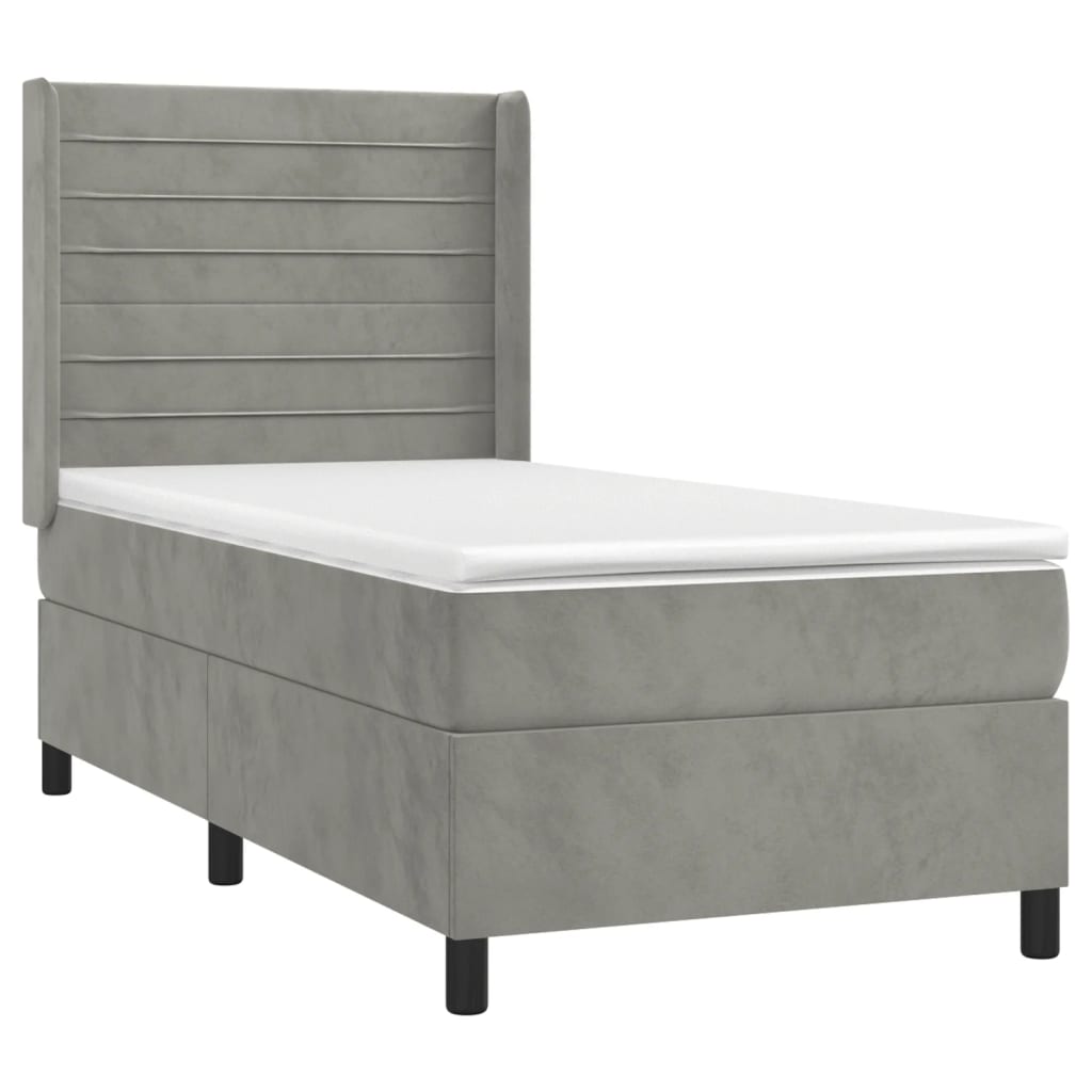 Pat continental cu saltea, gri deschis, 80x200 cm, catifea GartenMobel Dekor