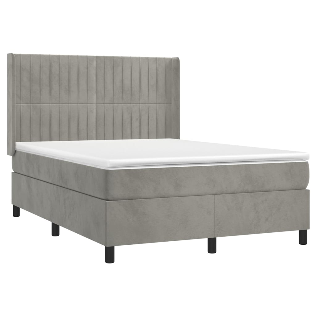 Pat box spring cu saltea, gri deschis, 140x200 cm, catifea GartenMobel Dekor