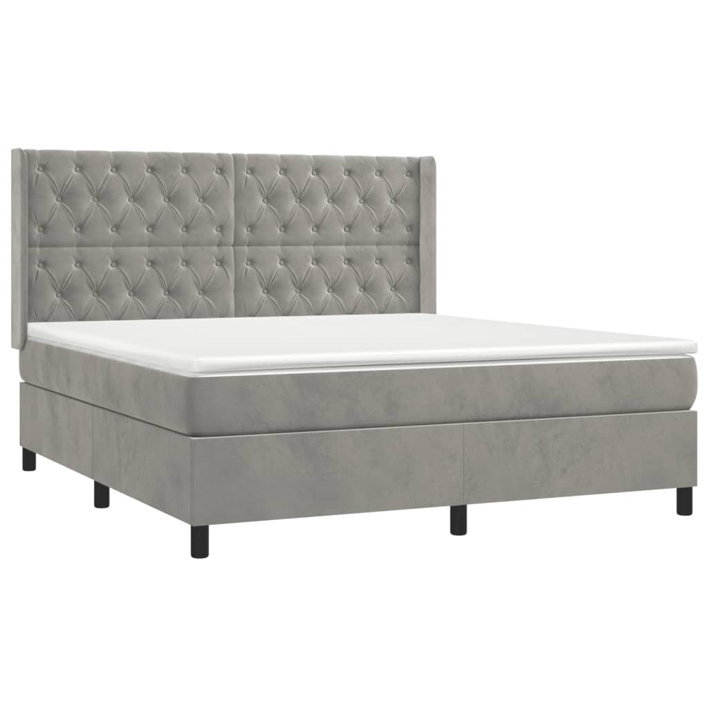 Pat box spring cu saltea, gri deschis, 160x200 cm, catifea GartenMobel Dekor