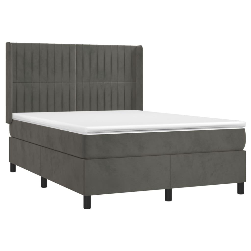 Pat box spring cu saltea, gri închis, 140x200 cm, catifea GartenMobel Dekor