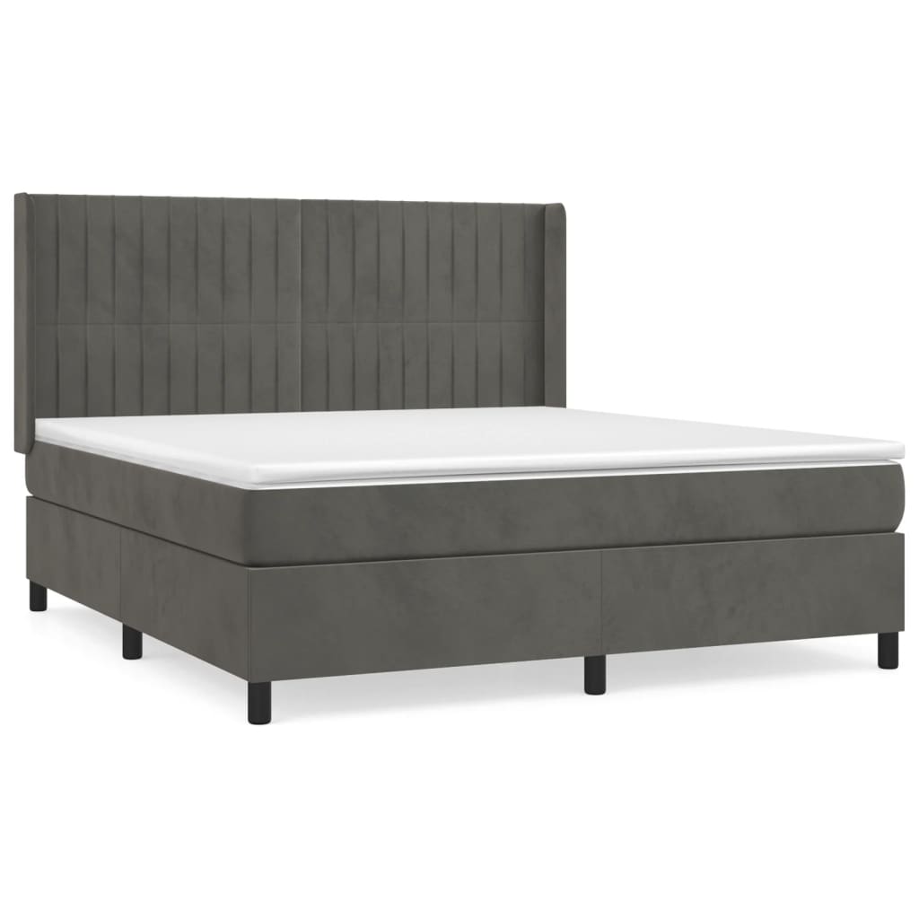 Pat box spring cu saltea, gri închis, 160x200 cm, catifea GartenMobel Dekor