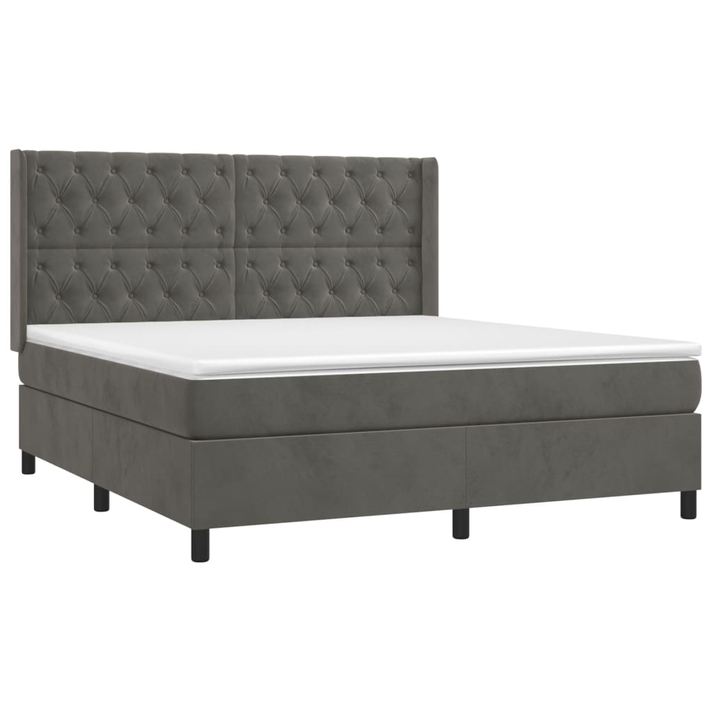 Pat box spring cu saltea, gri închis, 160x200 cm, catifea GartenMobel Dekor