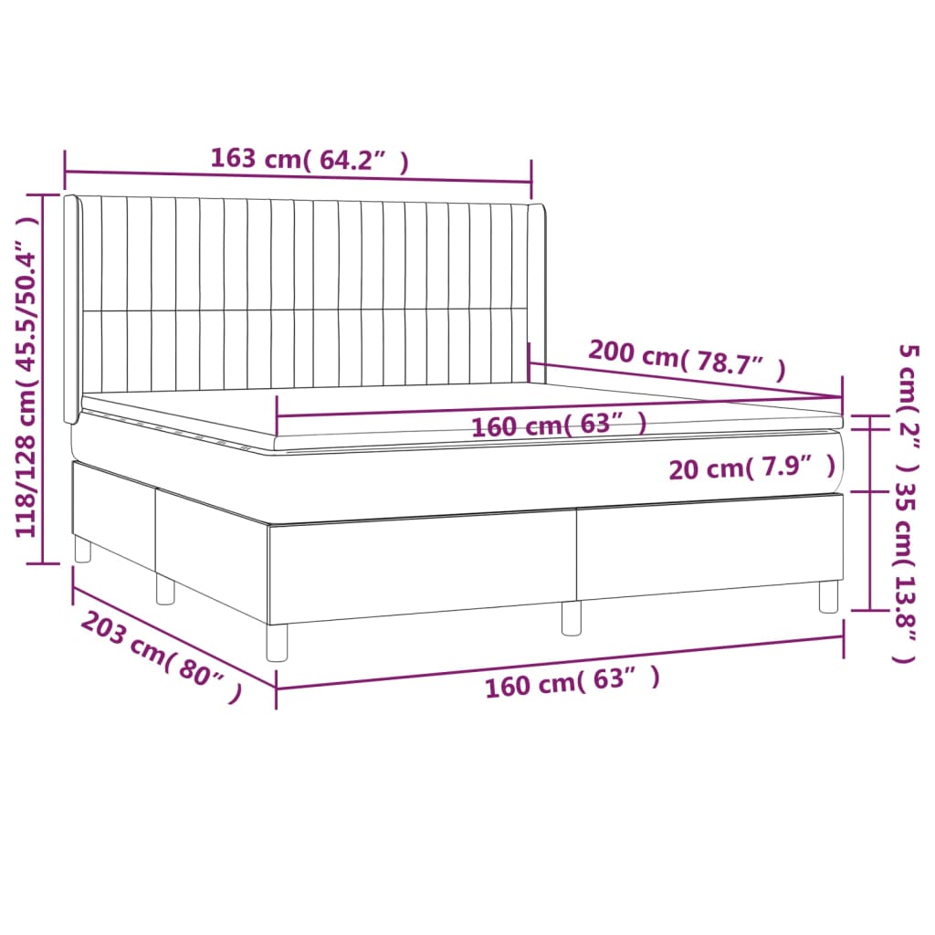 Pat box spring cu saltea, gri închis, 160x200 cm, catifea GartenMobel Dekor