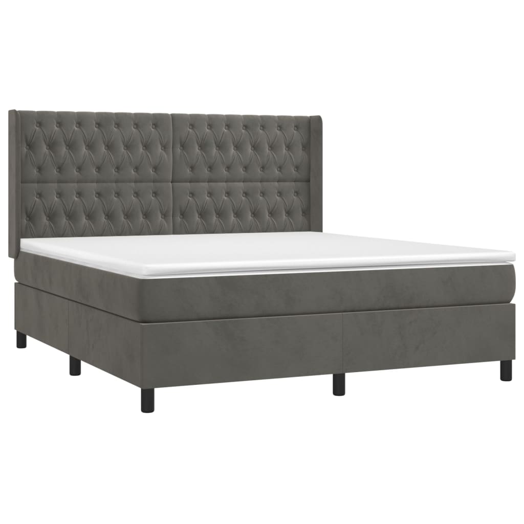 Pat box spring cu saltea, gri închis, 180x200 cm, catifea GartenMobel Dekor
