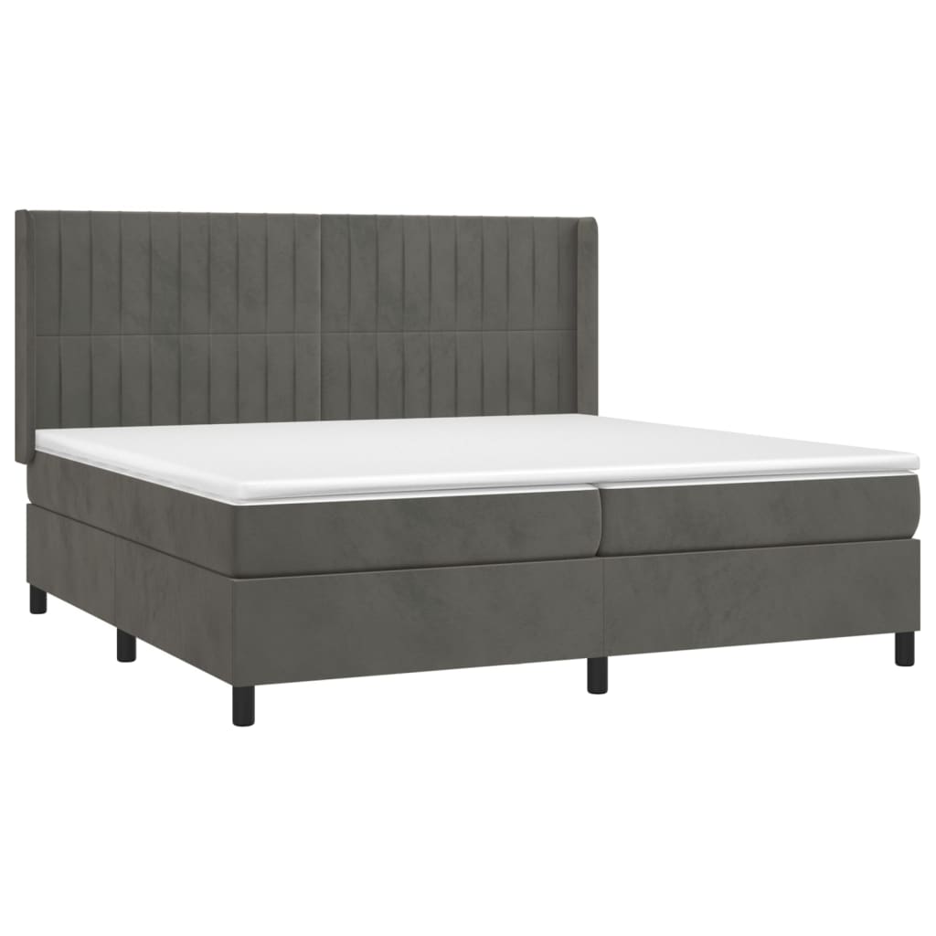 Pat box spring cu saltea, gri închis, 200x200 cm, catifea GartenMobel Dekor