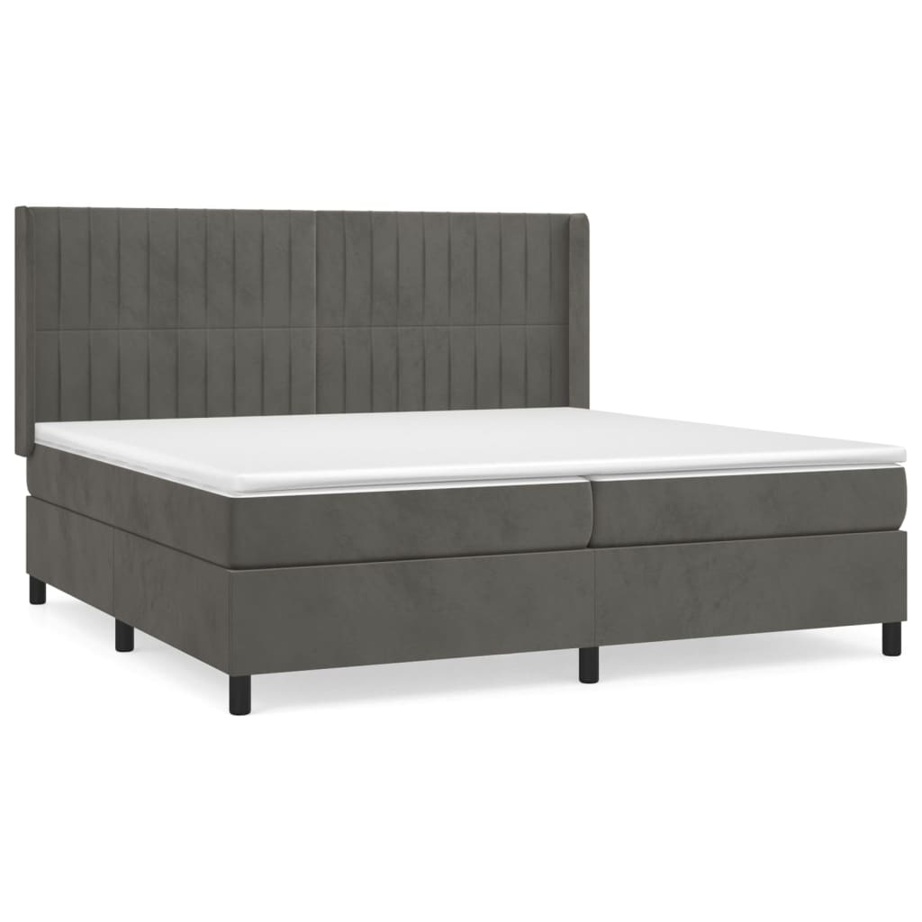 Pat box spring cu saltea, gri închis, 200x200 cm, catifea GartenMobel Dekor