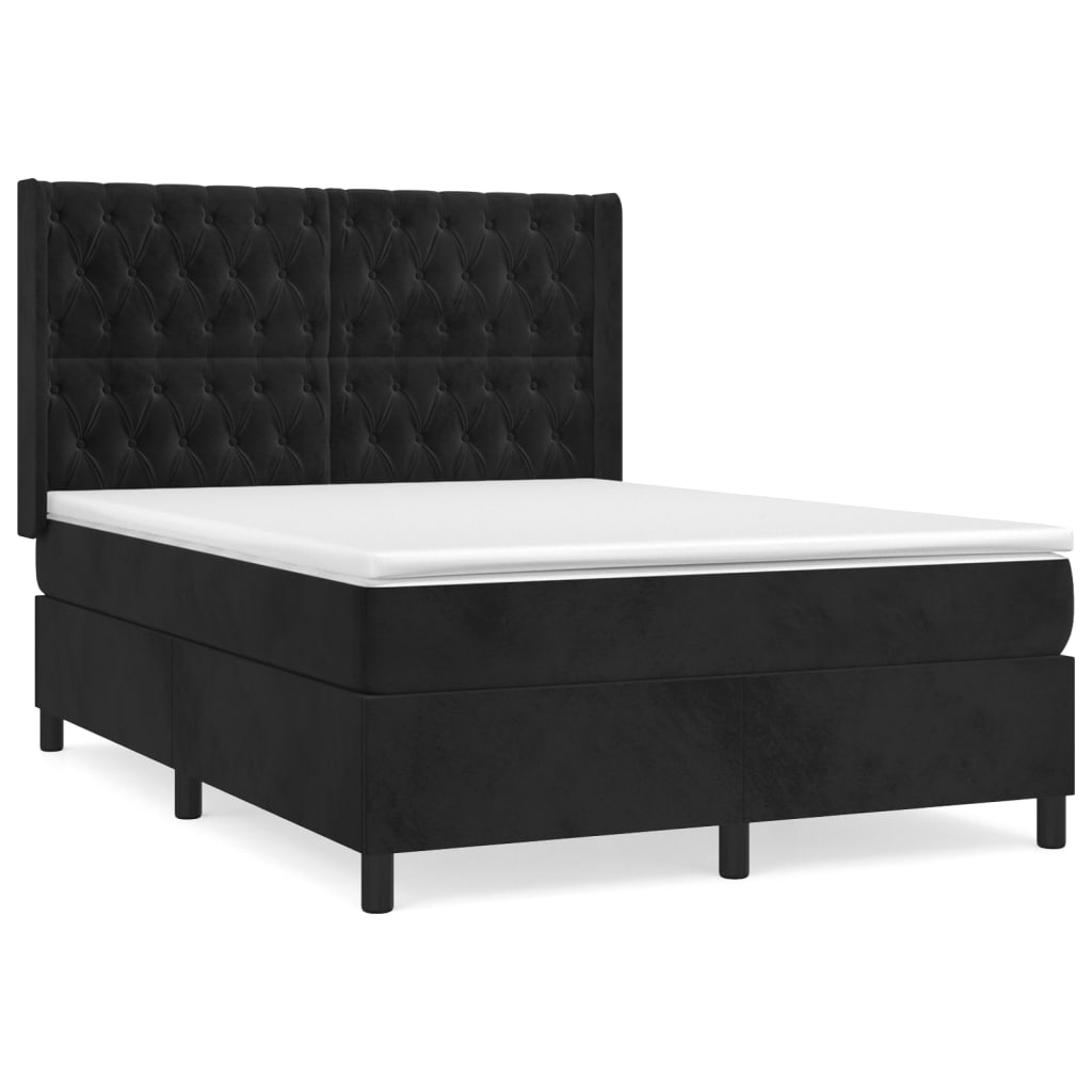 Pat box spring cu saltea, negru, 140x200 cm, catifea GartenMobel Dekor