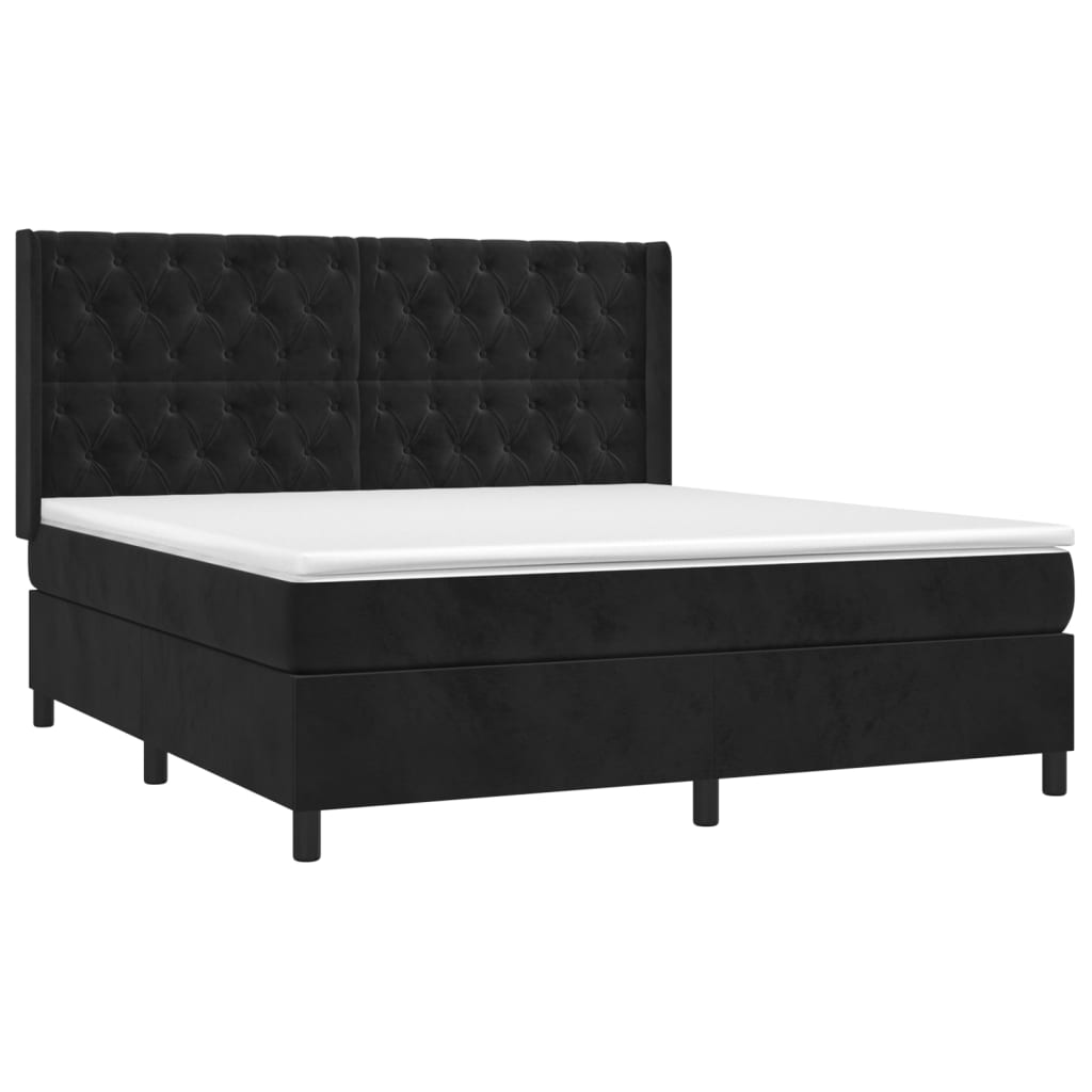 Pat box spring cu saltea, negru, 160x200 cm, catifea GartenMobel Dekor