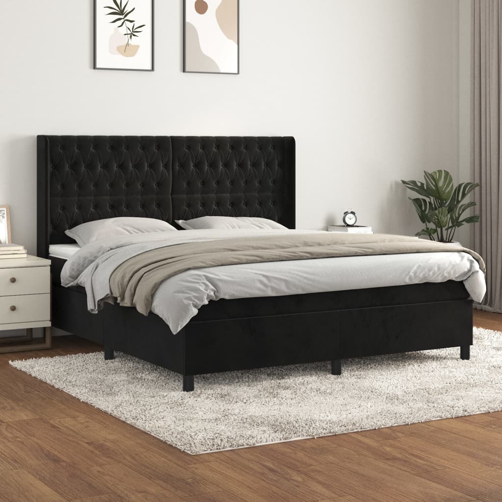 Pat box spring cu saltea, negru, 180x200 cm, catifea GartenMobel Dekor