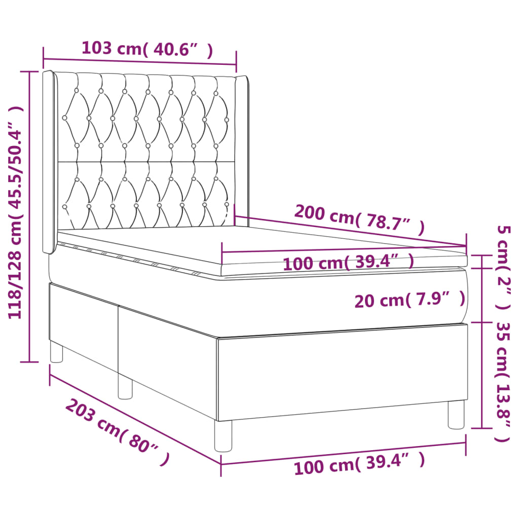 Pat box spring cu saltea, roz, 100x200 cm, catifea GartenMobel Dekor