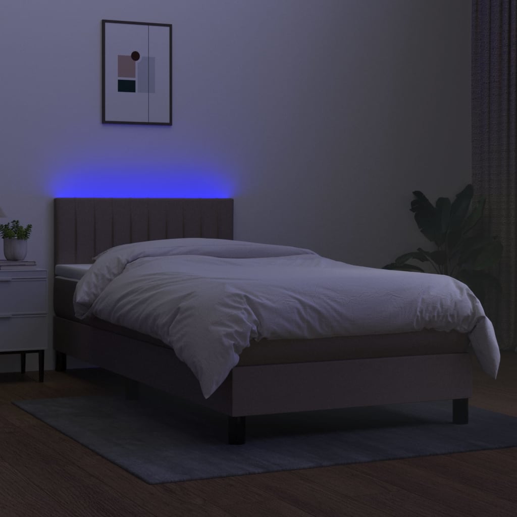 Pat cu arcuri, saltea și LED, Gri taupe, 100x200 cm, textil GartenMobel Dekor