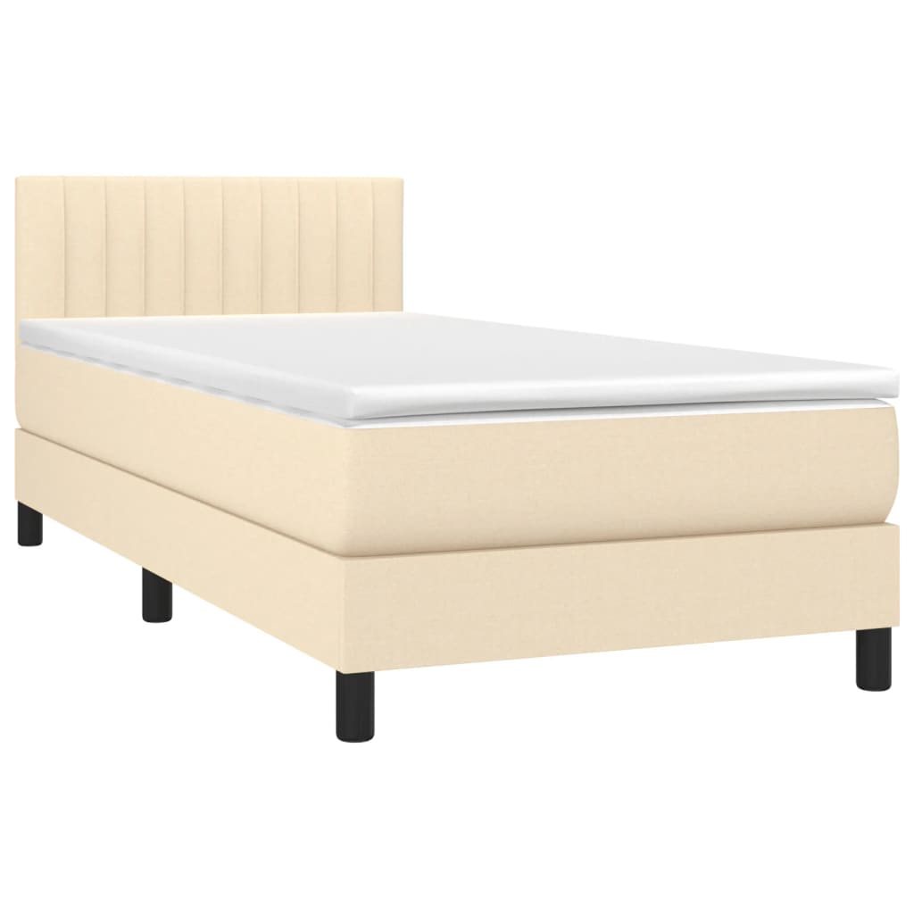 Pat cu arcuri, saltea și LED, crem, 90x190 cm, textil GartenMobel Dekor
