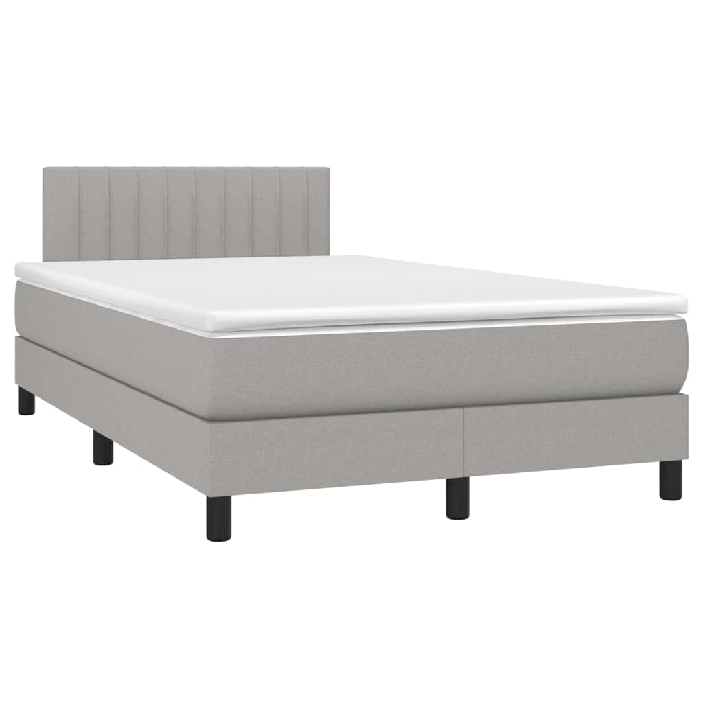 Pat cu arcuri, saltea și LED, gri deschis, 120x200 cm, textil GartenMobel Dekor