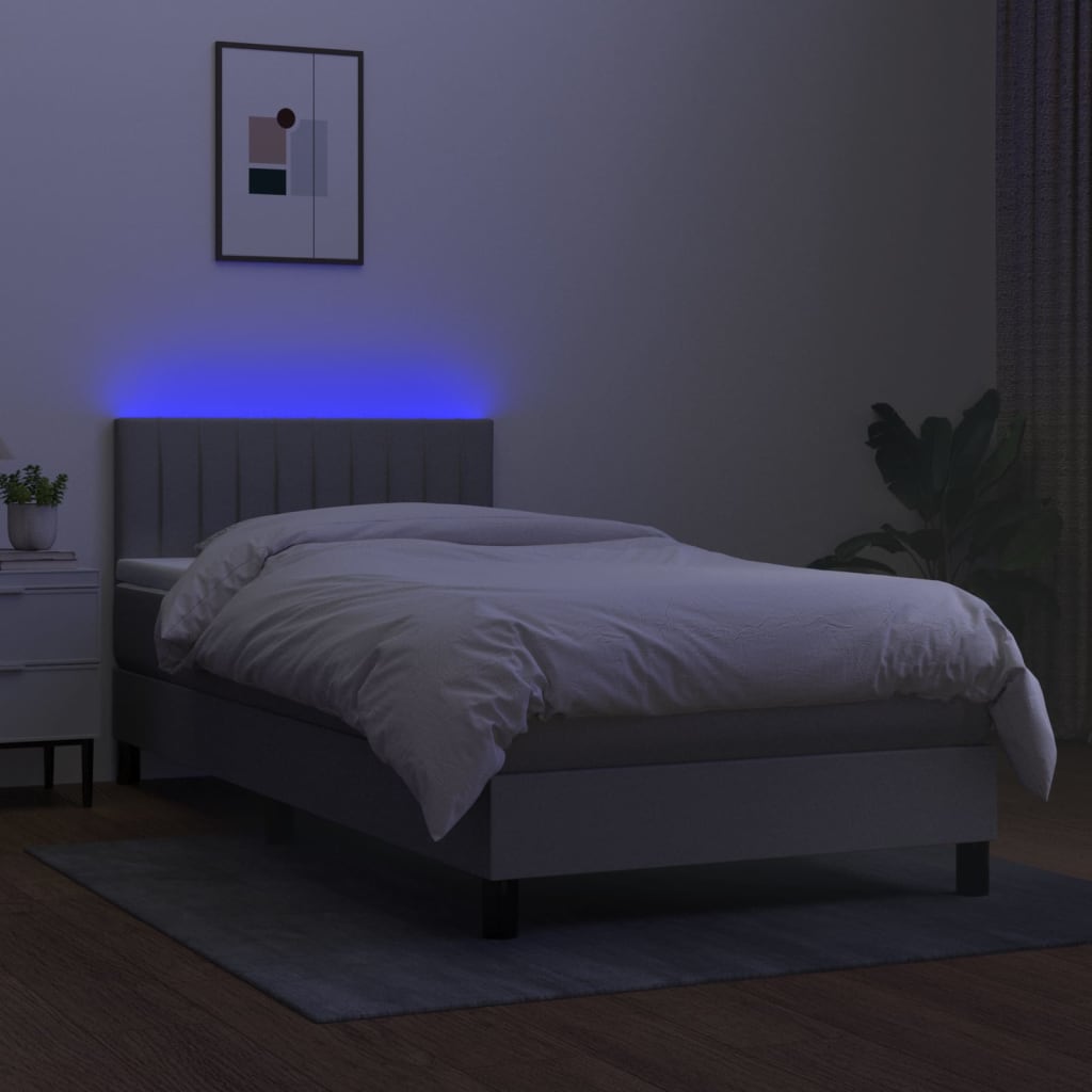 Pat cu arcuri, saltea și LED, gri deschis, 80x200 cm, textil GartenMobel Dekor